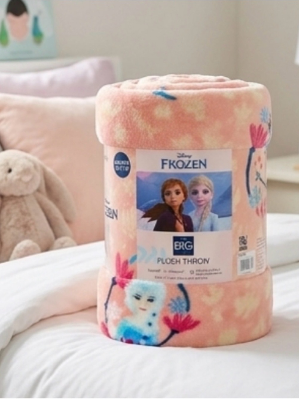 Disney Frozen Plush Throw Blanket - Peach, Blue & Pink